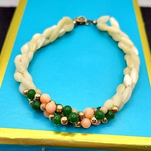 Vintage Rare mother pearl ,Jade, Coral beads  bracelet